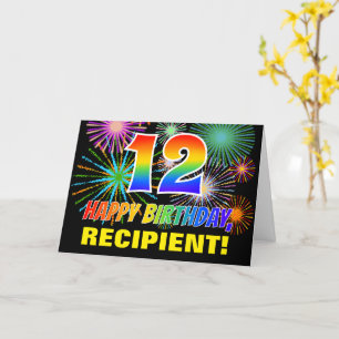 Carte 12e anniversaire : Gras, Amusants, Feu d'artifice,