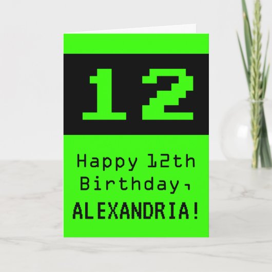 Carte 12e anniversaire : Nerdy / Geeky Style "12" et nom (Devant)