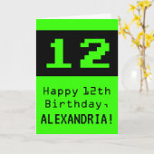 Carte 12e anniversaire : Nerdy / Geeky Style "12" et nom (Fleur jaune)