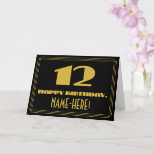 Carte 12e anniversaire : Nom + Art Déco Inspiré Look "12