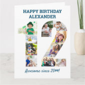 Carte 12e anniversaire Numéro 12 Blue Photo Collage Card (Devant)