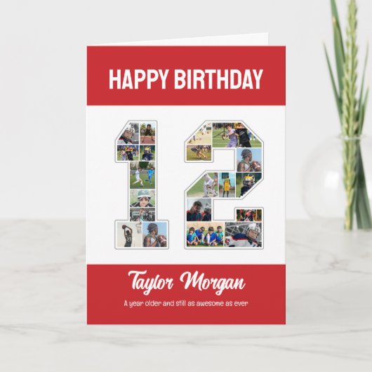 Carte 12e anniversaire Numéro 12 Collage photo (Devant)
