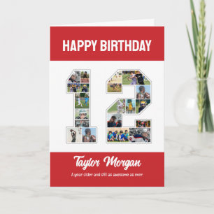 Carte 12e anniversaire Numéro 12 Collage photo