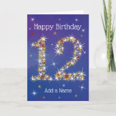 Carte 12e anniversaire - Numéro 12 en étoiles - Bleu - Â (Devant)