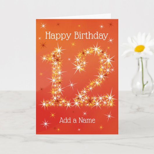 Carte 12e anniversaire - Numéro 12 en étoiles - Rouge - (Petite plante)