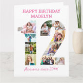 Carte 12e anniversaire Numéro 12 Pink Photo Collage Card (Devant)