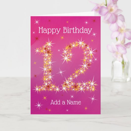Carte 12e anniversaire - Numéro d'étoile - rose/pourpre  (Orchidée)