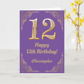 Carte 12e anniversaire Parties scintillant violet et or  (Fleur jaune)