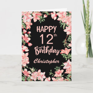 Carte 12e anniversaire Peach rose aquarelle Floral Noir