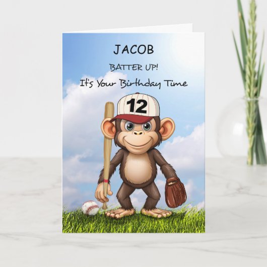 Carte 12e anniversaire Personnaliser Baseball Monkey Bat (Devant)