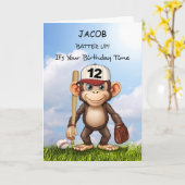 Carte 12e anniversaire Personnaliser Baseball Monkey Bat (Fleur jaune)