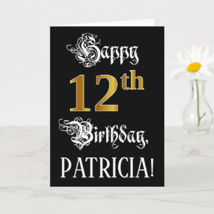 Carte 12e anniversaire — Script fantaisie; look or Faux;