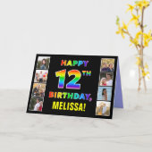 Carte 12e anniversaire : texte arc-en-ciel, photos perso (Fleur jaune)