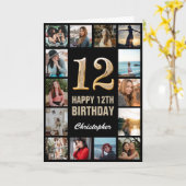 Carte 12e Joyeux Anniversaire Black and Gold Photo Colla (Fleur jaune)