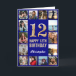 Carte 12e Joyeux Anniversaire Marine Bleu & Gold Photo C<br><div class="desc">12e Joyeux Anniversaire Marine Blue and Gold Photo Collage Carte Anniversaire. Pour plus de personnalisation,  cliquez sur le bouton "Customiser" et utilisez notre outil de conception pour modifier ce modèle.</div>
