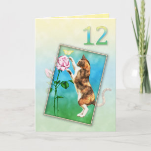 Carte 12ème anniversaire avec un chat ludique