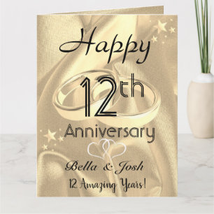 Carte 12ème anniversaire de mariage personnalisé de soie