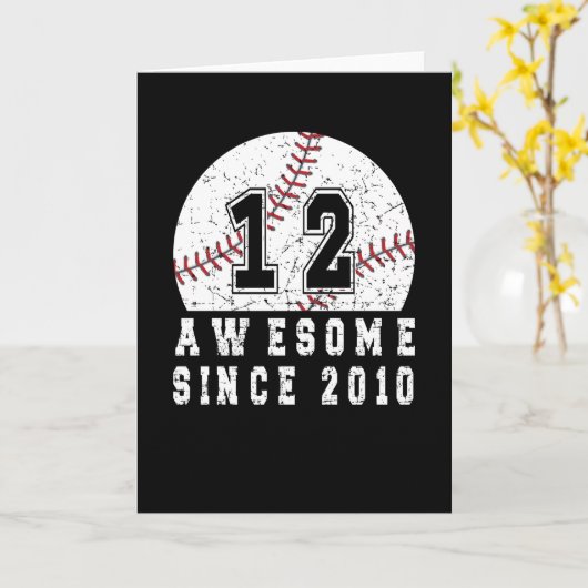 Carte 12ème Anniversaire Né En 2010 Baseball Boy 12 An (Fleur jaune)