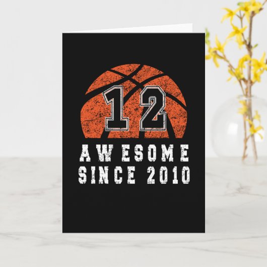 Carte 12ème Anniversaire Né En 2010 Basketball Boy 12 An (Fleur jaune)