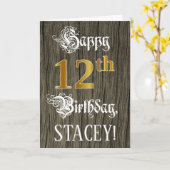 Carte 12th Birthday: Faux Gold Look + Faux Wood Pattern (Fleur jaune)