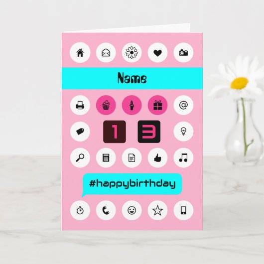 Carte 13e anniversaire ajouter nom smartphone inspiré ro (Petite plante)