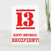 Carte 13e anniversaire : Amusant, Timbre en caoutchouc r (Devant)