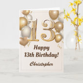 Carte 13e anniversaire Ballons d'or et Confetti Annivers (Fleur jaune)