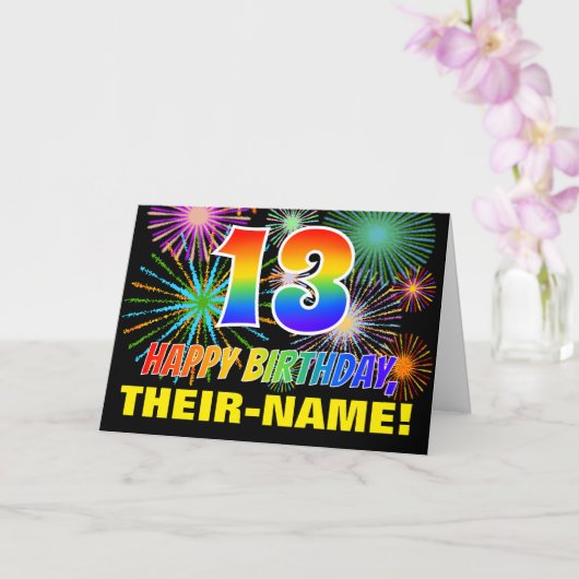 Carte 13e anniversaire : Bold, Fun, Fireworks, Rainbow 1 (Orchidée)
