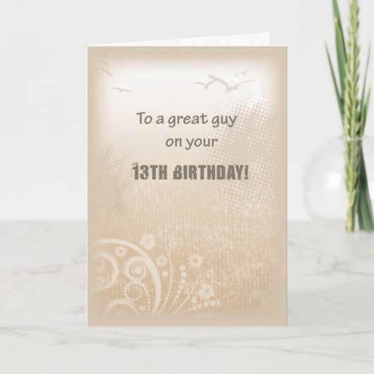 Carte 13e anniversaire Boy Beige Birds (Devant)
