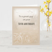 Carte 13e anniversaire Boy Beige Birds (Fleur jaune)