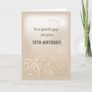 Carte 13e anniversaire Boy Beige Birds