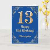Carte 13e anniversaire Cadre Parties scintillant bleu et (Fleur jaune)