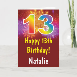 Carte 13e anniversaire coloré arc-en-ciel feux d'artific