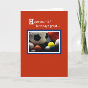 Carte 13e Anniversaire de tous les sports, Ballons, Roug