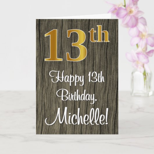 Carte 13e anniversaire : Elégant look d'or Faux #, Faux (Orchidée)