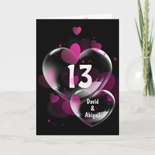 Carte 13e anniversaire Heart Bubbles on Black (Devant)