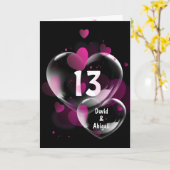 Carte 13e anniversaire Heart Bubbles on Black (Fleur jaune)