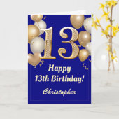 Carte 13e anniversaire Marine Bleu et Ballons d'or Confe (Fleur jaune)
