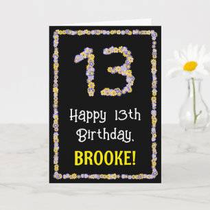 Carte 13e anniversaire : Nombre de fleurs florales, nom 
