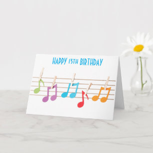 Carte **13e ANNIVERSAIRE** NOTES MUSICALES SOUHAITS D'AN