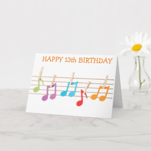 Carte **13e ANNIVERSAIRE** NOTES MUSICALES SOUHAITS D'AN
