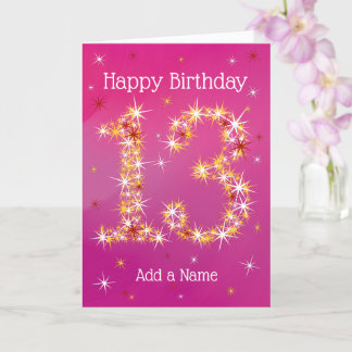 Carte 13e anniversaire - Numéro 13 en étoiles - Rose - A