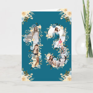 Carte 13e anniversaire Photo Collage Fleur Jaune Turquoi
