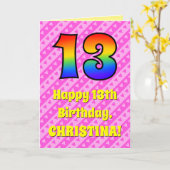 Carte 13e anniversaire : Pink Stripes & Hearts, Arc en c (Fleur jaune)