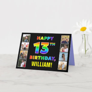 Carte 13e anniversaire : Rainbow Text, Custom Photos & N
