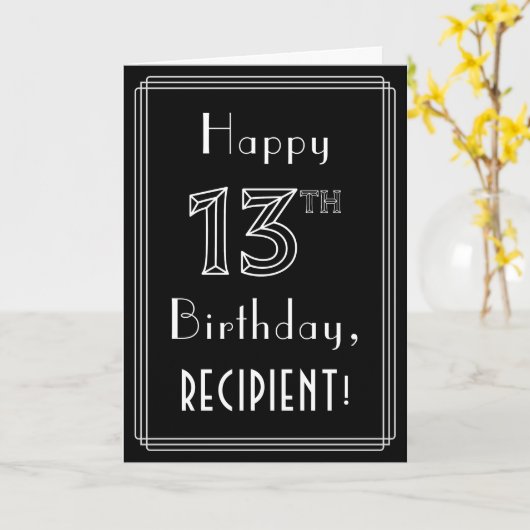 Carte 13e Anniversaire: Style Art déco # 13 & Nom person (Fleur jaune)