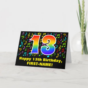 Carte 13e anniversaire : symboles musicaux colorés et ar