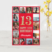 Carte 13e Joyeux Anniversaire Collage photo rouge et or (Fleur jaune)