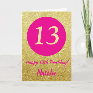Carte 13e Joyeux anniversaire Hot rose et Parties scinti