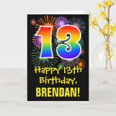 Carte 13ème anniversaire : Fun Fireworks Motif + Rainbow (Fleur jaune)
